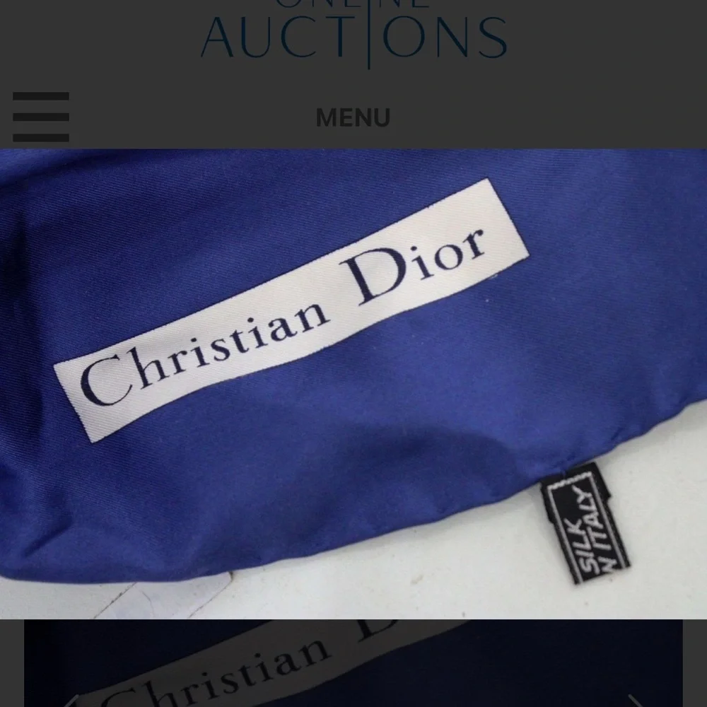 Authentic Dior Blue and White Patterned Silk Scarf with Certificate of Authentic